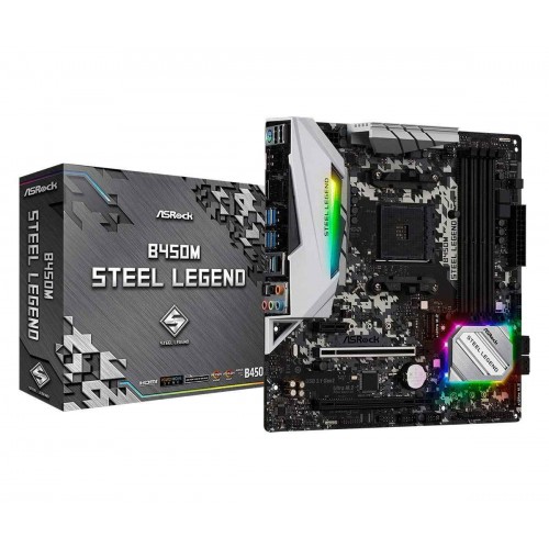 ASRock B450M STEEL LEGEND Socket AM4/ AMD Promontory B450/ DDR4/ Quad CrossFireX/ SATA3 and USB3.1/ M.2/ A and GbE/ MicroATX Motherboard